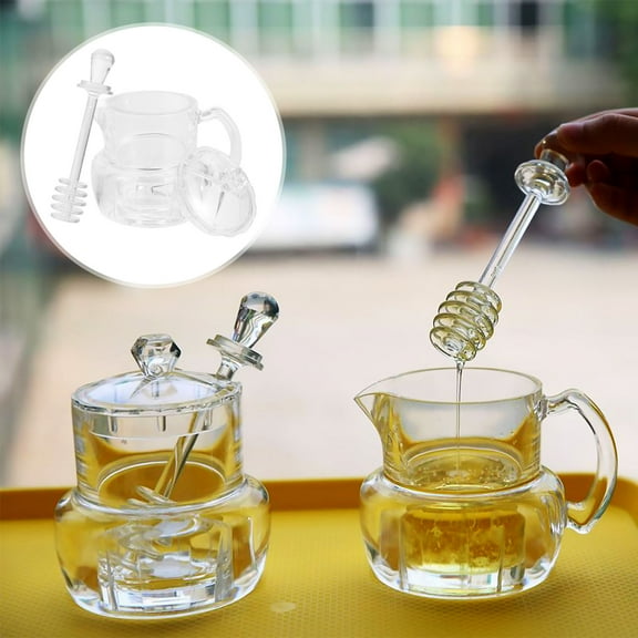 ORDDIART 1Set Acrylic Transparent Round Honey Pot for Kitchen Use Honey Container with Dipper 4.68x3.85Inch