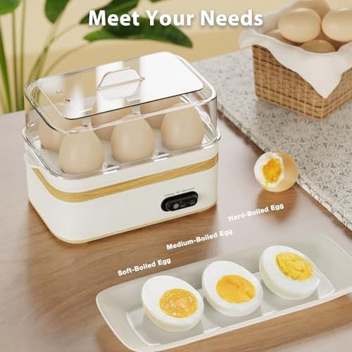 Rapid Egg Cooker Electric 6 Eggs Capacity, Soft, Medium, Hard Boiled, Poacher, Omelet Maker Egg Poacher With Auto Shut-Off, BPA Free-White