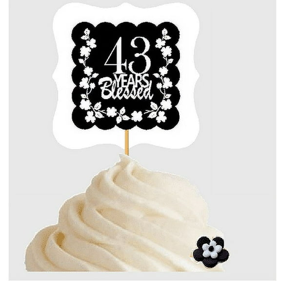 43rd Birthday / Anniversary Blessed Cupcake Decoration Toppers Picks -12ct