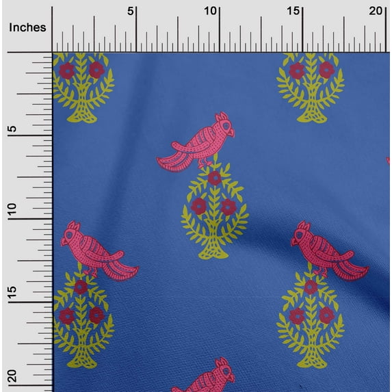 oneOone Cotton Poplin Fabric Leaves|Bird & Floral Block Fabric Prints By Yard 56 Inch Wide