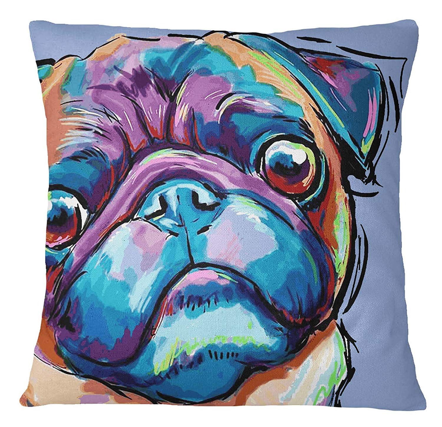 18inch Pug Soft Cushion Cover Home Decor Cotton Linen Blended Throw Pillow Case 