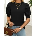 thumbnail image 4 of Cogild Puff Sleeves Sweaters for Womens Short Sleeve Crew Neck Oversized Sweaters Tops Solid Color, 4 of 9