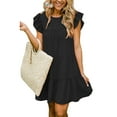 thumbnail image 2 of SAYOO Fashion Ruffle Sleeve Solid Color Dress Stylish Dress for Shopping Daily Wear for Women, 2 of 3