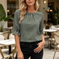 thumbnail image 5 of ClodeEU Women's Striped 3/4 Sleeve Blouse with Back Button ,Casual Loose Fit Shirt Army Green,Women's Plus L, 5 of 8