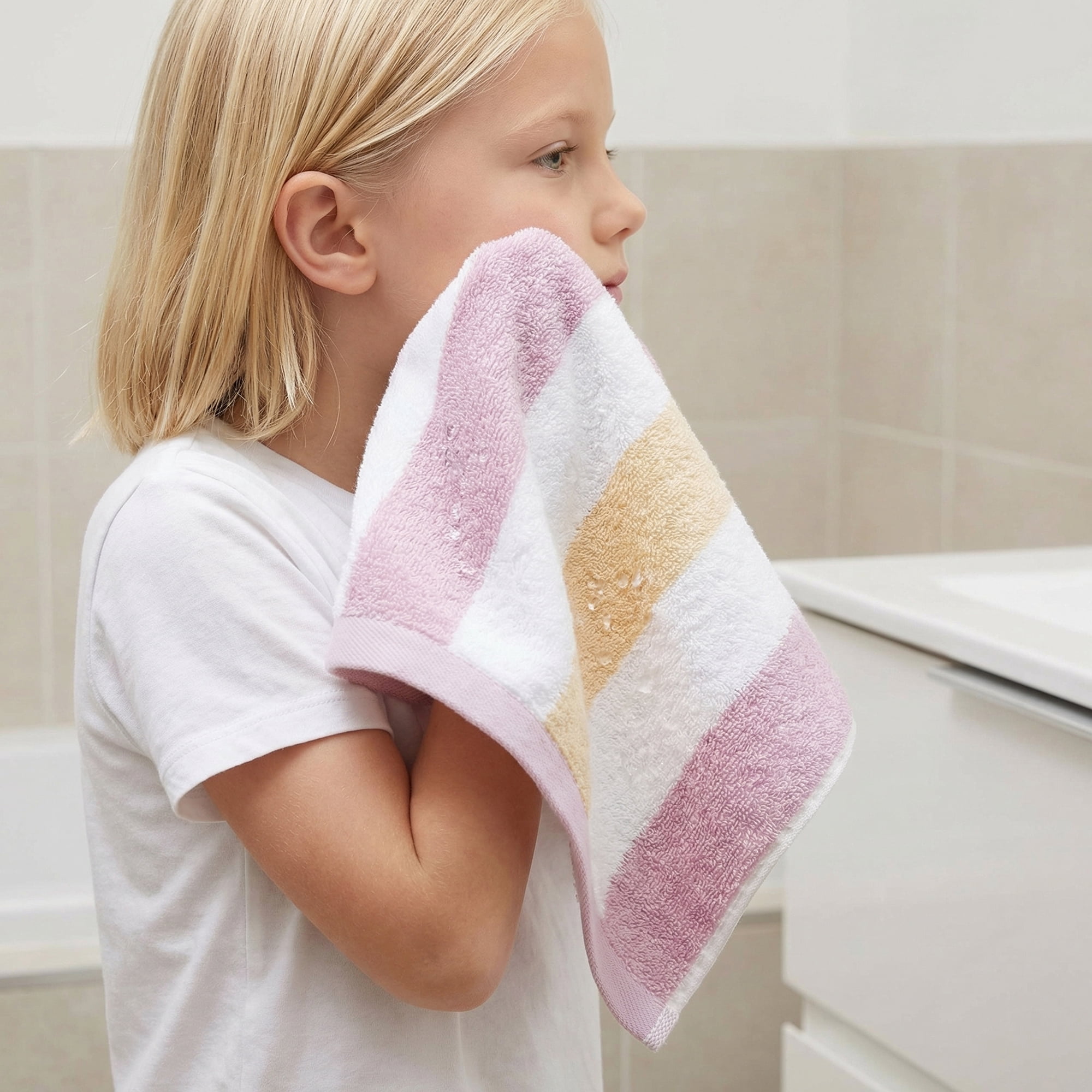 Unique Bargains 13 x 13 Inches Striped Cotton Showering Bathroom Washcloths Purple 4pk