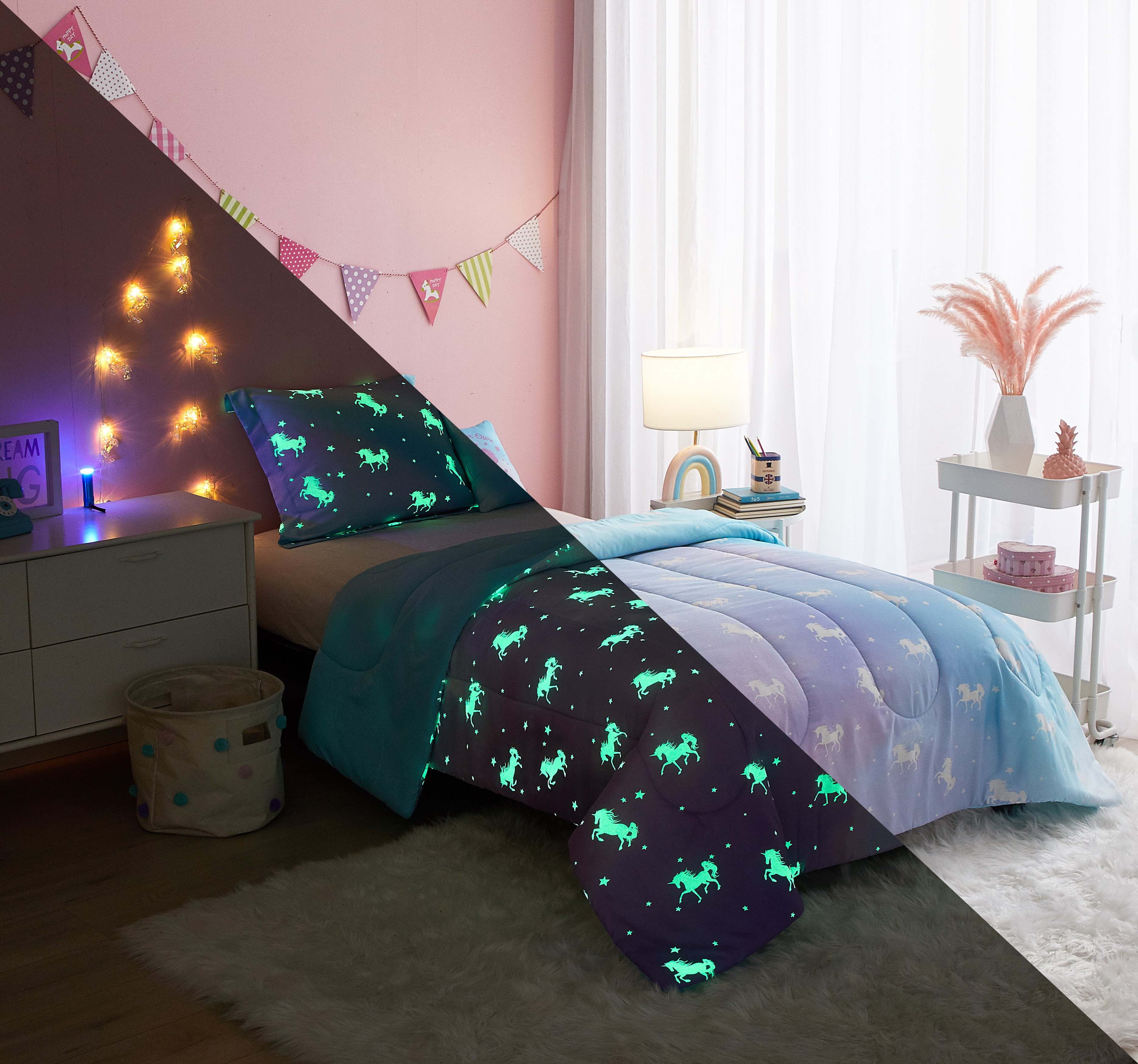 Twin&Full Kids Bedding Set Sheets Girls Comforter Rainbow Unicorn 5 Piece Pink 