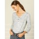 thumbnail image 2 of Allegra K Blusa Top Fruncido Cuello V Impreso Mangas 3/4 Para Mujer Blanco L, 2 of 6