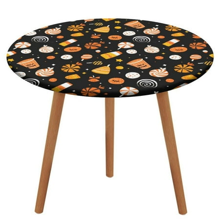 

ZHANGS Joyful Sweet Treat 20 Round Table Cover Stain-Resistant Fitted Tablecloth Oil-Proof Wipeable Elastic Table Cover Waterproof Table Cloth for Halloween Thanksgiving Christmas