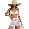 thumbnail image 2 of Womens Crochet Cover Up Shorts Hollow Out High Waist Knit Bathing Suit Bikini Swimsuit White S, 2 of 9