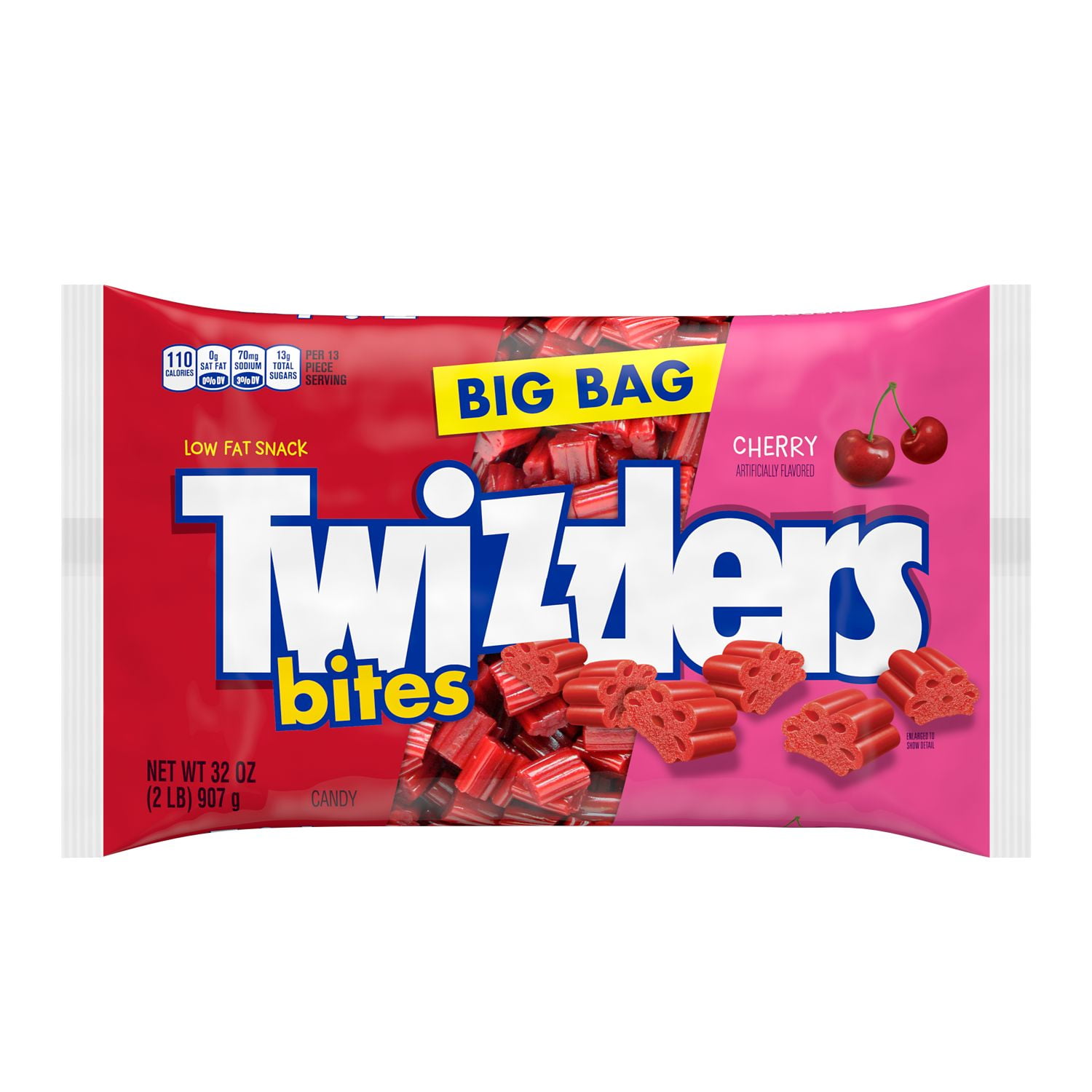 TWIZZLERS Bites Cherry Flavored Chewy Candy, Bulk Low Fat, 32 oz, Resealable Big Bag