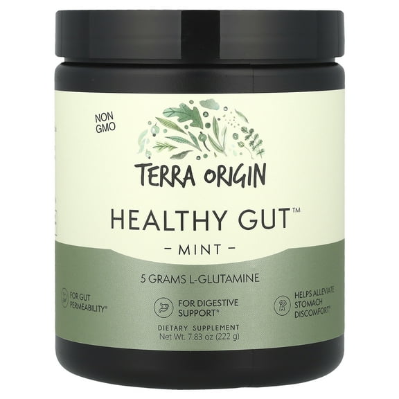 TERRA ORIGIN Healthy Gut Mint Flavor |30-Servings with L-Glutamine, Zinc, Glucosamine, Slippery Elm Bark, Marshmallow Root and More!