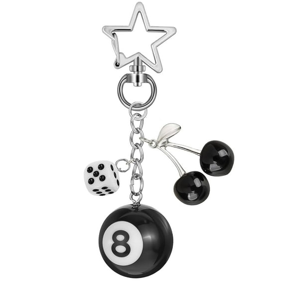 8 Ball Keychain,Creative Cherry Keychain with Stars,with Keyring Holder,for Handbags,Purse,Backpack