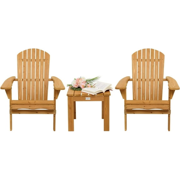 VINGLI Wooden Folding Adirondack Chairs Bistro Table and Chairs Set of 2 for Outdoor, 350LBS Clearance Fire Pit Chairs, All Weather Wood Patio Lounge Chair for Garden/Lawn/Yard