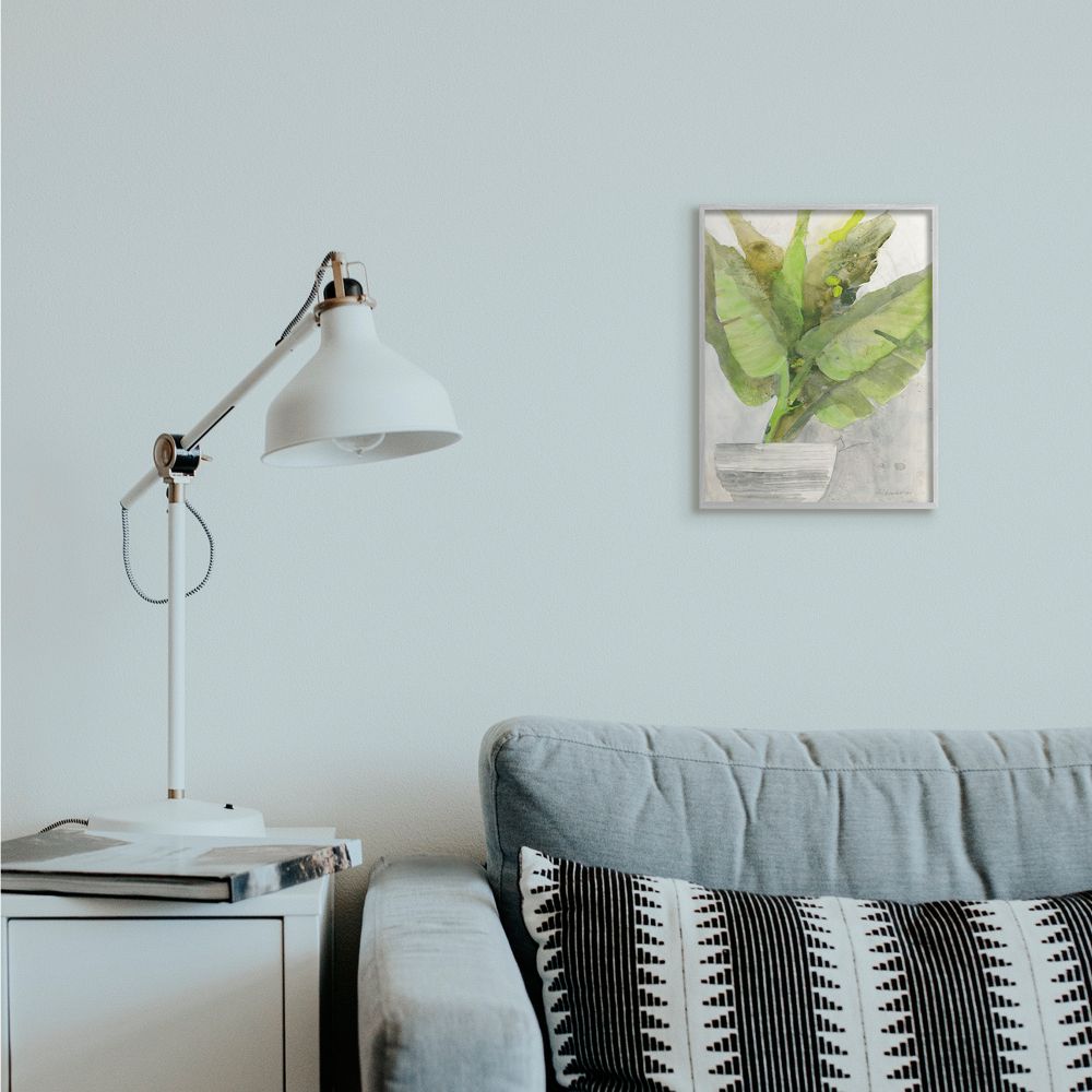 Stupell Industries Large Green Leaf Plant Home Indoor Watercolor Framed Wall Art Design by Albena Hristova, 11" x 14", Gray Framed