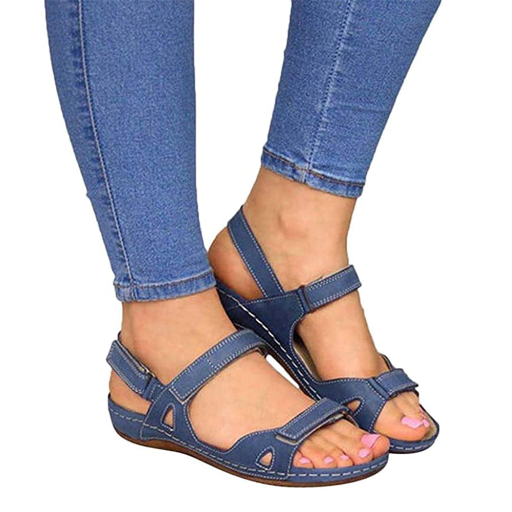 LeKing Women Sandals Flat Open Toe Leather Sandals Casual Shoes for ...