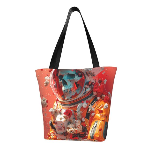 Fotbe Space Skeleton Art Bolsa de Playa con Estampado, Bolsa de Hombro, Bolsa de Mano Espaciosa, Bolsa de Viaje Ligera, Bolsa de Compras Versátil