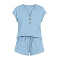 thumbnail image 4 of OGLCCG 2 Piece Outfits for Girls Summer Short Sleeve V Neck Henley Tops and Shorts Set Matching Vacation Beach Lounge Sets 4-14 Years, 4 of 4