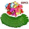 60 Pcs Tropical Party Decoration Supplies 8" Tropical Palm Leaves and Hibiscus Flowers, Simulation Leaf for Hawaiian Luau Party Jungle Beach Theme Table Decorations