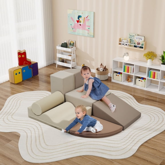 CQSXDA Soft PU 7-Piece Indoor Climbing Foam for Kids, Safe Toddler Climbing Toys, Activity Play Set for Fun and Exercise