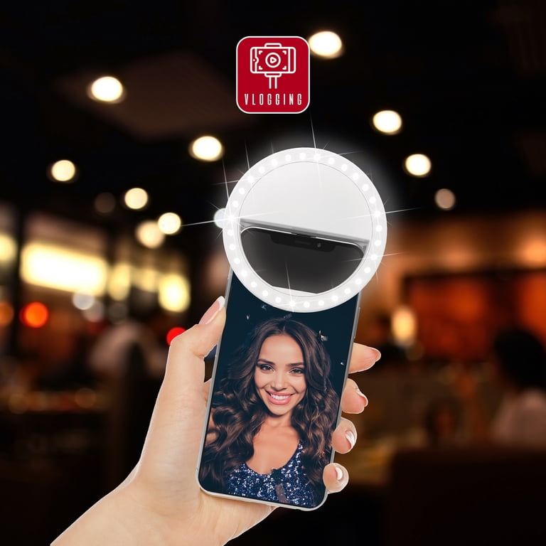 Lampe Selfie LED Rechargeable USB - Clip Pour Smartphone Blanc