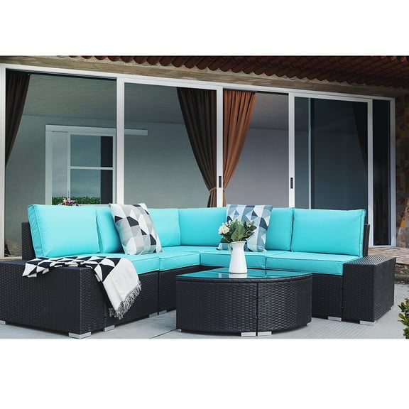 enyopro Patio Sofa Set, 6 Piece Outdoor Furniture Set, PE Rattan Wicker Sectional Sofa Furniture, Manual Weaving Wicker Couch with Removable Cushions & Tea Table, Ideal for Patio Deck Backyard, K3216