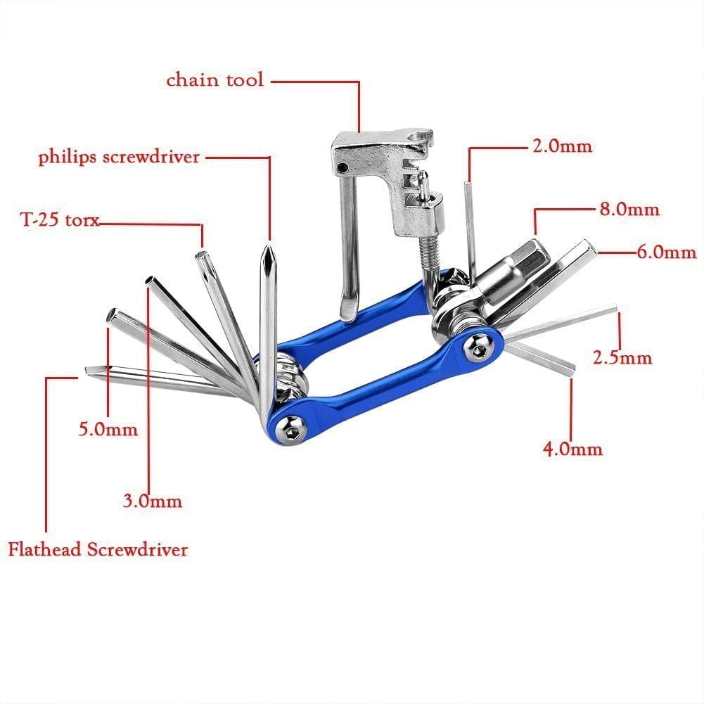MEETOZ Portable Bicycle Repair Multitool Kit with Chain Breaker Hex Keys Flat Head Philips Screwdriver Torx T-25 All in One Multifunction Bike Tools 