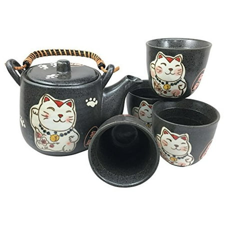 - Japanese Design Maneki Neko Lucky Cat Black Ceramic Tea Pot and Cups Set Serves 4 Beautifully Packaged in Gift Box Excellent Home Decor Asian Living Gift for Chefs Moms And Sushi Enthusiasts