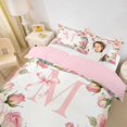 thumbnail image 3 of Catabedysis Pink Flowers ABC Print M Bedding,Personalized Monogrammed Gifts Duvet Cover Full For Girls,Pink Reversible,3pcs,1 Duvet Cover and 2 Pillowcases, 3 of 6