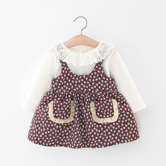 Yidarton Girls 2022 Early Autumn New Foreign Style Children's Skirt Set Long Sleeve Shirt Floral Two-piece Set Red 90CM