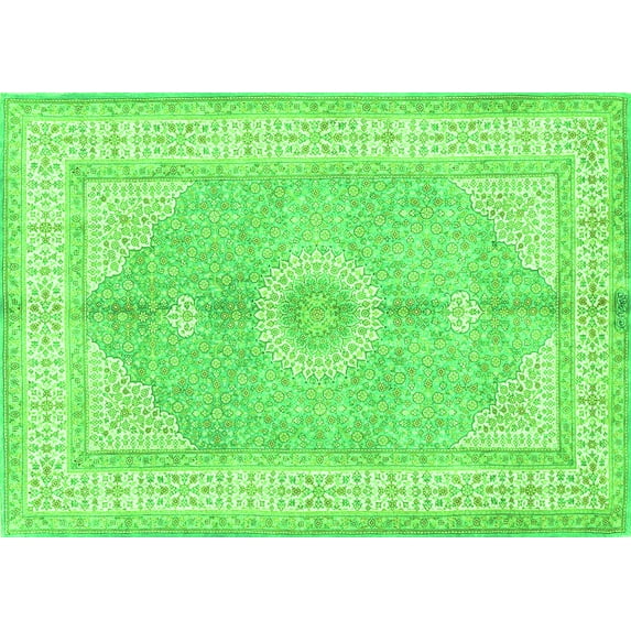 Ahgly Company Indoor Rectangle Medallion Green Traditional Area Rugs, 5' x 8'