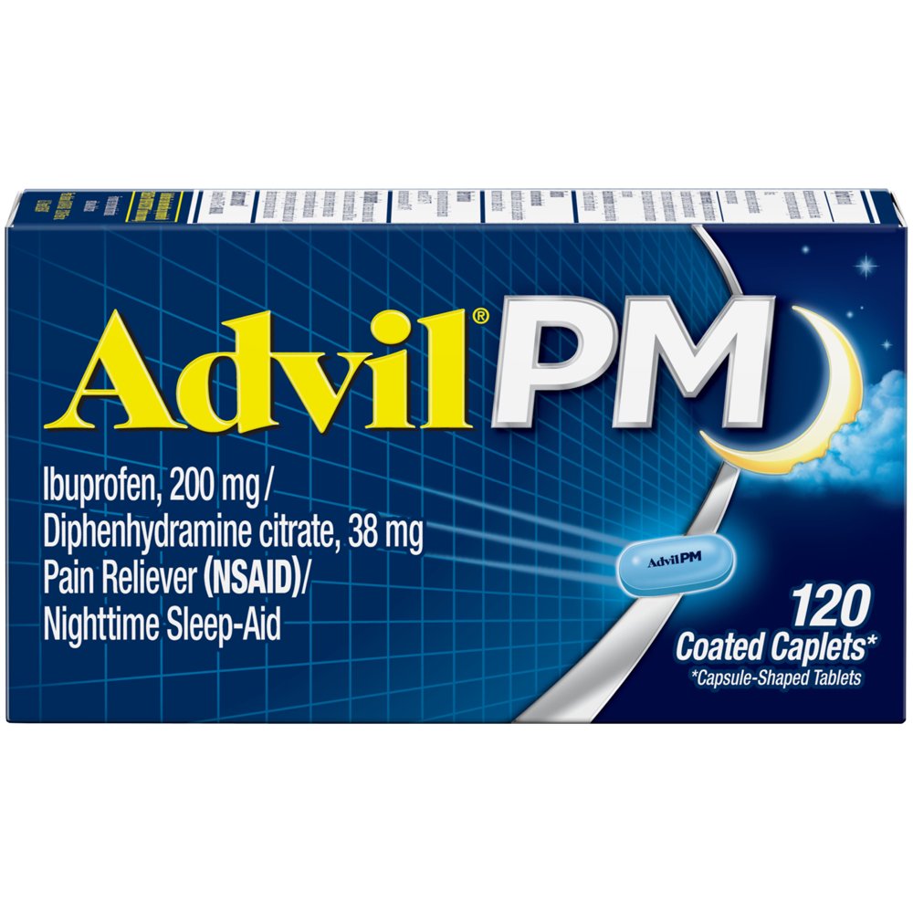 Advil PM Pain Reliever and Nighttime Sleep Aid Coated Caplet, 120 Count