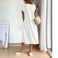thumbnail image 4 of Abcnature Womens Maxi Dress, Women Solid Round Neck Short Sleeve Cotton Linen Dress, Plus Size Summer Casual Long Dresses, Wedding Guest Dresses Beach Party Dress White XXL, 4 of 6