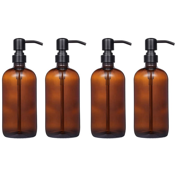 4X Botella de Vidrio Manual de 18 Onzas de Vidrio, Botella Dispensadora de Acero Inoxidable Tipo Empuje, Dispensador de Jabón