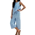 thumbnail image 3 of Uootdi Womens Two Piece Sets Stripe Print Sleeveless Top Wide Leg Pants Loose Fit Breathable Pullovers Casual Loungewear Outfits Summer Comfort Style Gift, 3 of 4