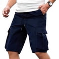 thumbnail image 3 of FRSASU Men's Cargo Shorts Drawstring Stretch Elastic Waist Casual Work Short with Multi Pockets Navy, 3 of 4