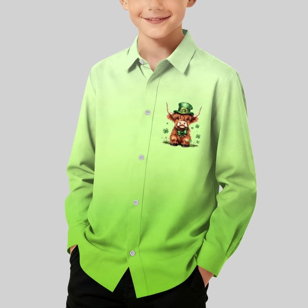 Blusa y camisa de manga larga con cuello vuelto para niños, camisa informal de moda para niños y niñas, camisa de manga larga con estampado del Día de San Patricio, camisa de manga larga con cuello vu