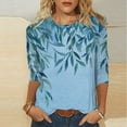 thumbnail image 2 of CYMMPU 3/4 Sleeve Round Neck Blouses for Women Dressy Casual Tunic Tops Spring Tops Loose Fit Floral Printed Fall Trendy Shirts Lightweight Basic Tees Blue S, 2 of 7