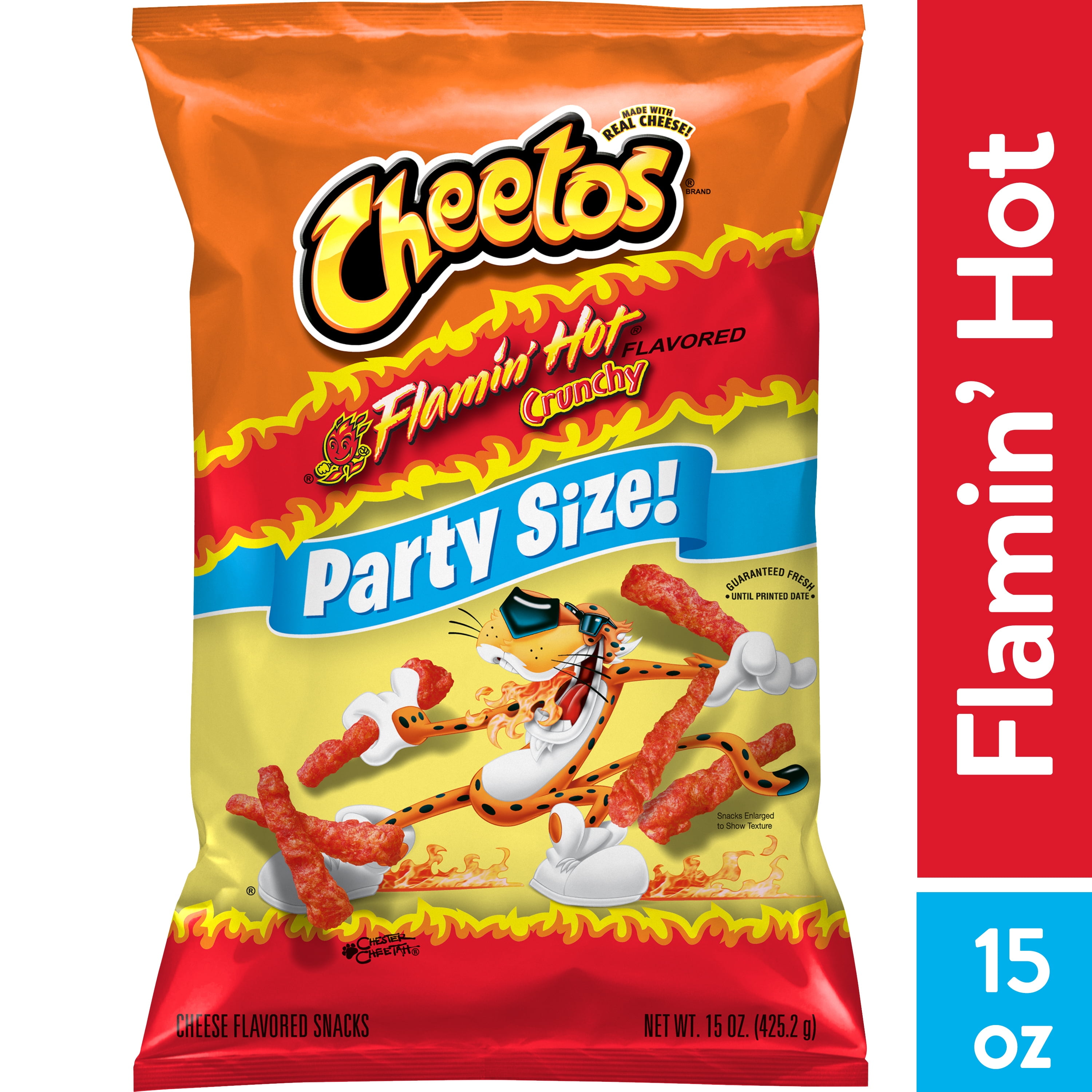 Cheetos Crunchy Flamin' Hot Cheese Flavored Snack Chips, Party Size, 15 oz Bag