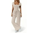thumbnail image 4 of Women's Ribbed Two Piece Set, Square Neck Crop Top and High Waist Wide Leg Pants Set, Casual Summer Outfit with Side Pockets, Fashion Two Piece Outfit for Going Out Outfits Beige, 4 of 8