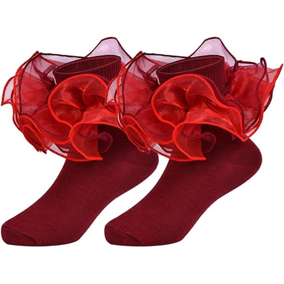 1Pairs Toddler Baby Girls Ruffle Soft Double Frilly Lace Socks Kids Cute Ankle Cotton Dress Socks