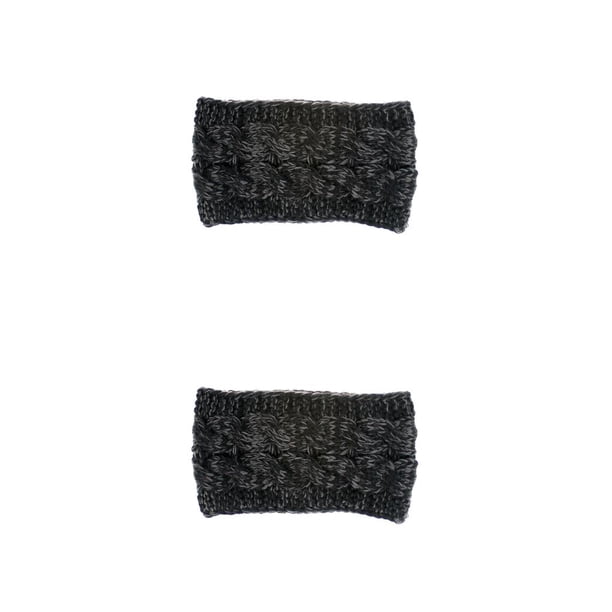 Diadema de invierno Jumpingount para mujer Protector de cabeza elástico de ganchillo a prueba de viento Negro+Gris 2Conjunto