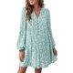 thumbnail image 1 of Vestido, Vestido floral de mujer de manga larga con cuello en V Mini vestido suelto de vacaciones Tomshoo Turquesa/Grande, 1 of 7