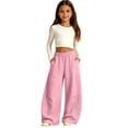 thumbnail image 3 of CPNG Girls Curved Barrel Sweatpants Solid Color Wide Leg Elastic High Waist Casual Pants Loose Street Style Jogger Pants, 3 of 5