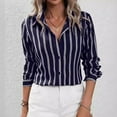 thumbnail image 2 of YDFCWXW Button Down Shirts for Women Striped Long Sleeve Dress Shirts Collared Office Work Blouses Button Up Tops BU2, L, 2 of 5