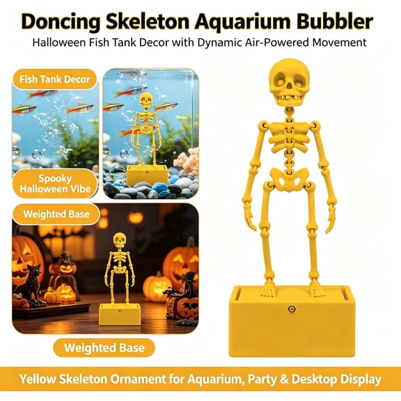 Dancing Skeleton Aquarium Bubbler - Halloween Fish Tank Decor, Dynamic Air Powered Moving Skeleton Ornament with Weighted Base, Spooky Aquarium Decoration, Party Gift, Home Office Desktop Decor