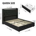 thumbnail image 3 of Homfa Queen Size LED Bed Frame with 4 Storage Drawers, Modern Wingback PU Leather Crystal Button Upholstered Platform Bed Frame with Outlets and USB Ports & Display Platform, Black, 3 of 10