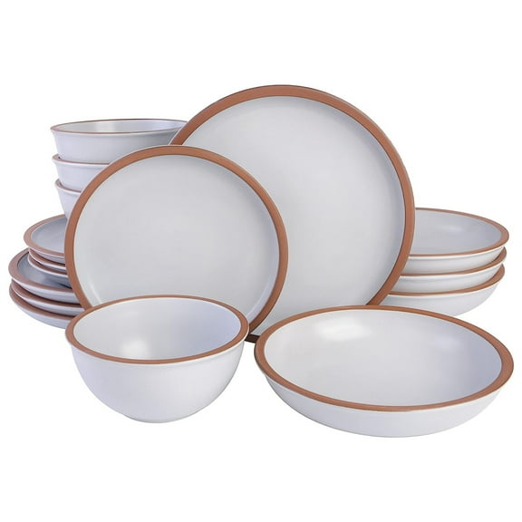 Soho Lounge Lagos 16 Piece Terracotta Double Bowl Dinnerware Set in Solid Matte White