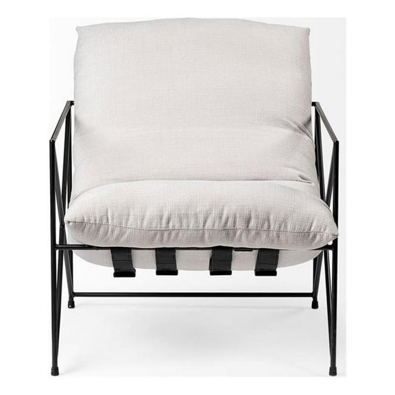 Leonidas Cream Fabric Padded Seat w/ Black Metal Frame Accent Chair