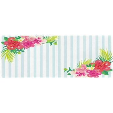 KXMDXA HawaiianTropical Hibiscus Flowers with Mint Stripes Extra Extended Large Gaming Mouse Pad Mat Desk Pad Keyboard Mat 31.5x12 inch