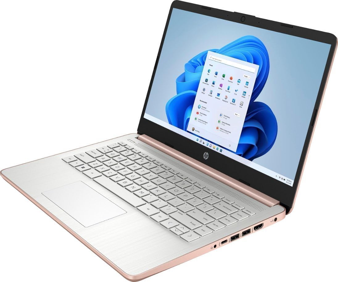 HP Stream Laptop, 14" HD BrightView Laptop, Intel Celeron N4120, 4GB RAM, 64GB SSD, Intel HD Graphics, 720p Webcam, 1 Year Office 365, Gold, Win 11, 128GB Hotface USB Card